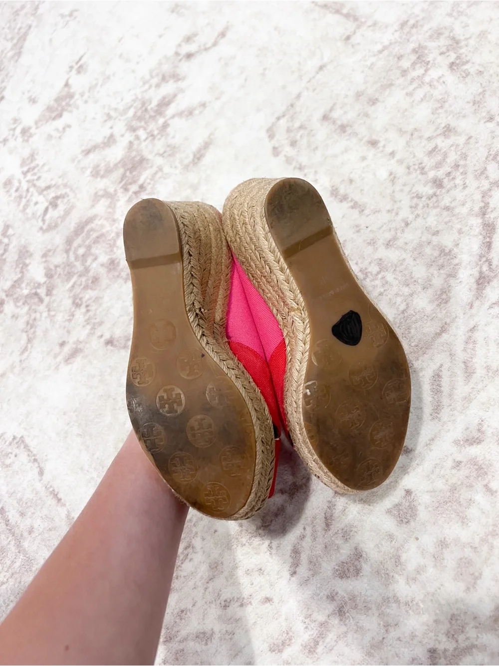 Tory Burch Filipa Pink & Hot Pink Espadrille Wedge Peep-Toe